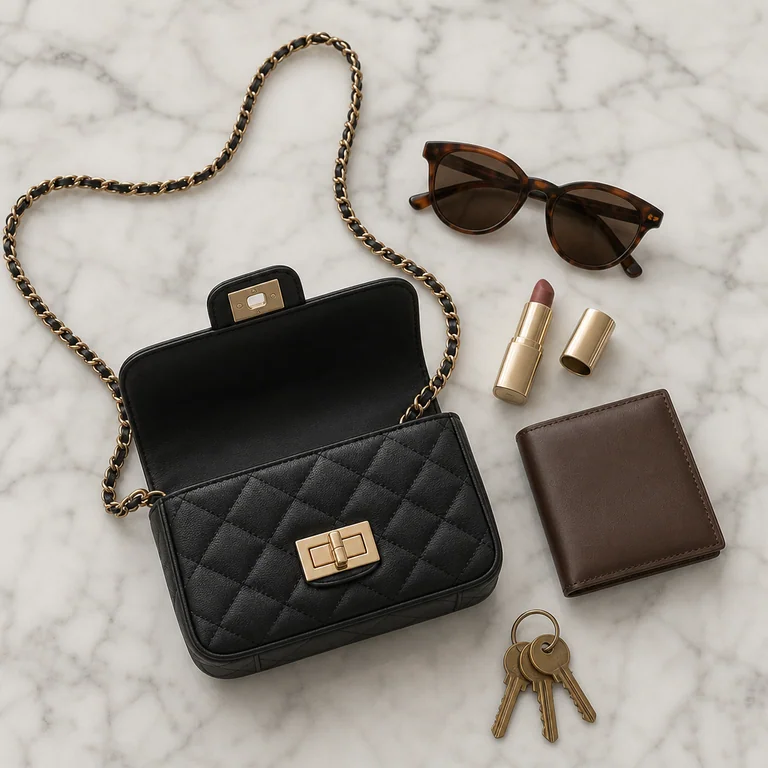 Crossbody bag marble flatlay MUJI minimalist prompt