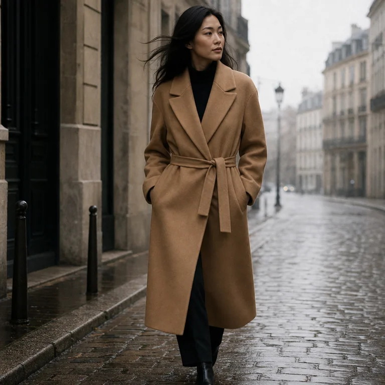 Camel trench coat 巴黎街拍 quiet luxury prompt